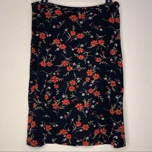 Ann Taylor Red floral on black pencil skirt